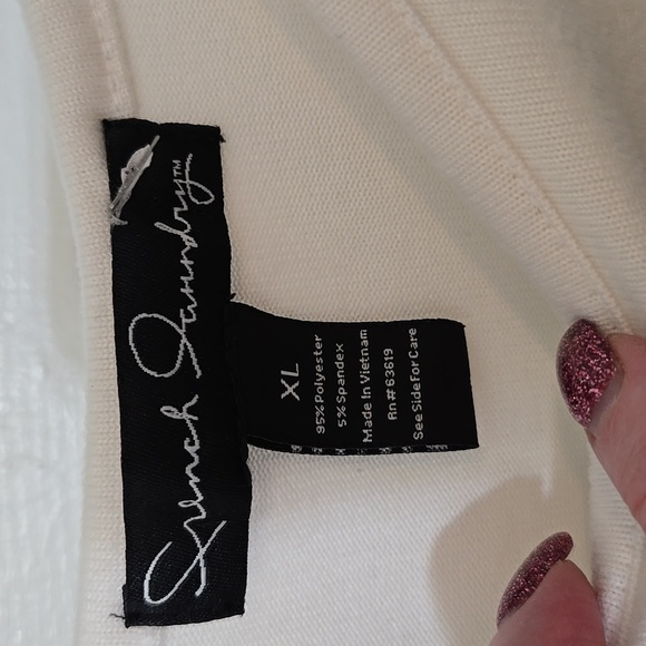 FRENCH LAUNDRY Women's Cream ASYMMETRICAL LACE HEM TOP XL LONG SLEEVE PRETTY - Picture 2 of 7